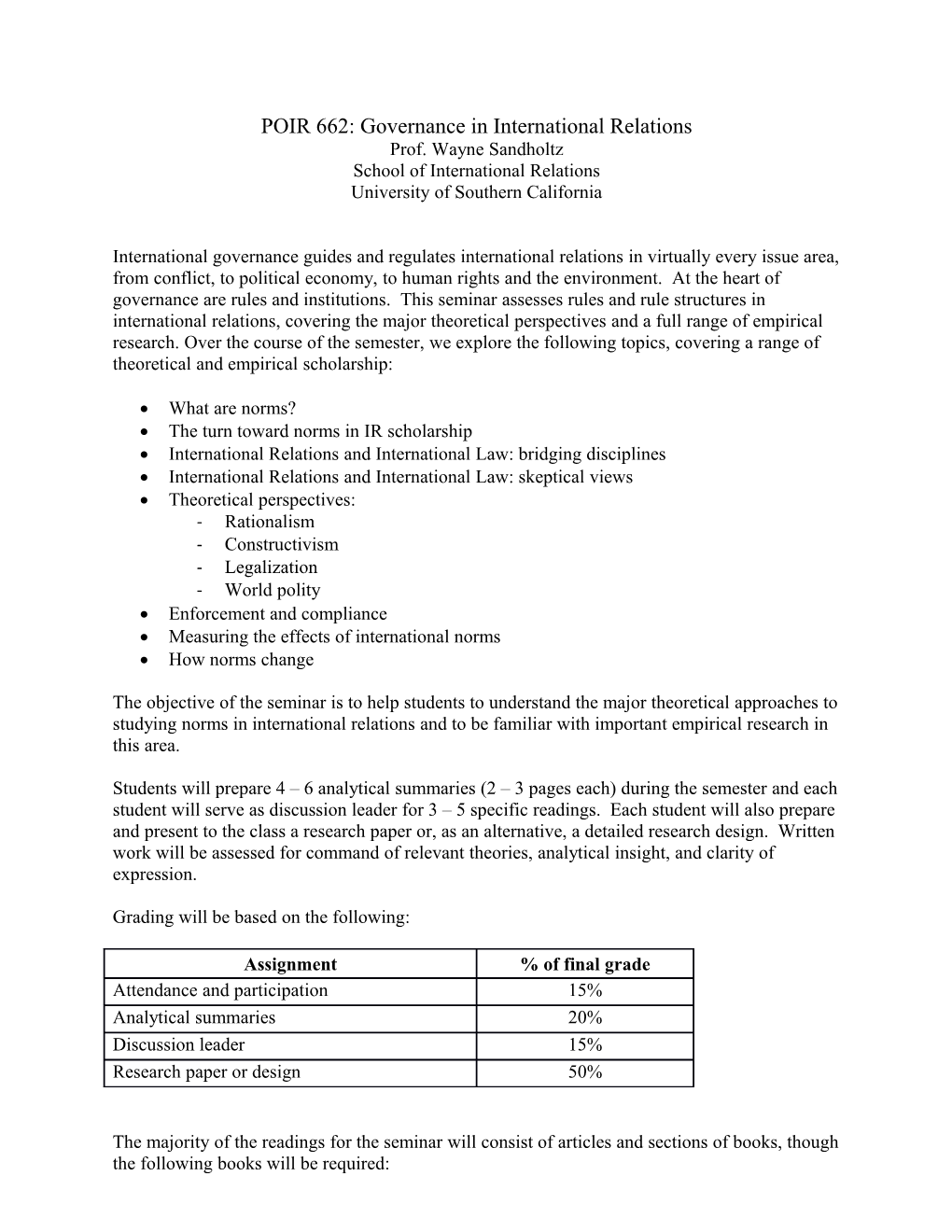 POIR 662: Governance in International Relations