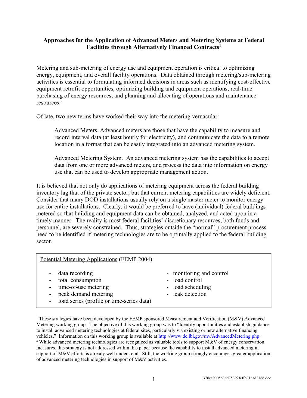 Strategies for the Application of Advanced Meters and Metering Systems