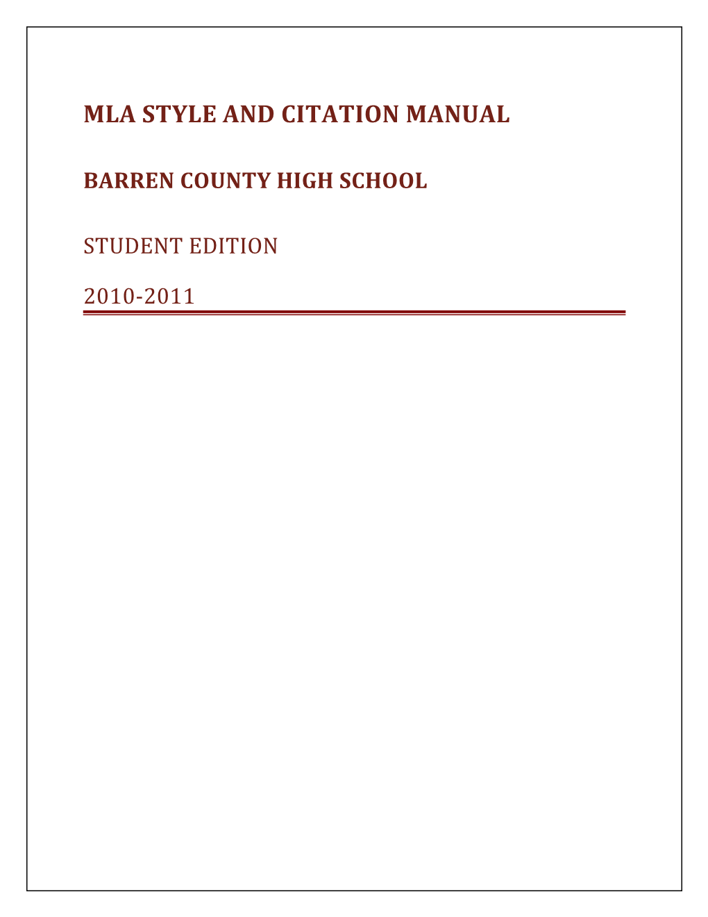 Mla Style and Citation Manual