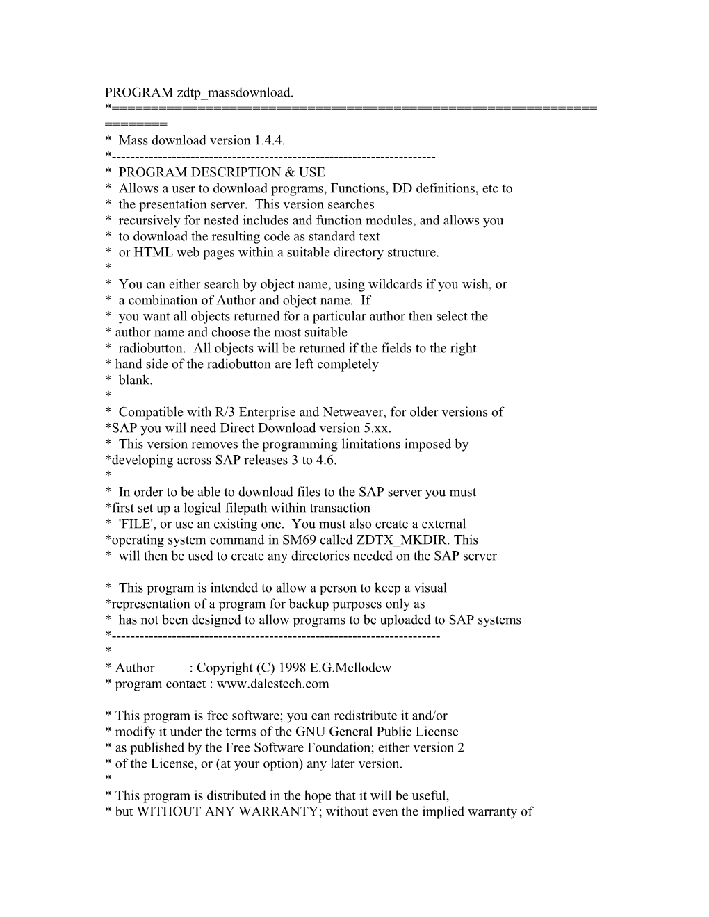 PROGRAM Zdtp Massdownload