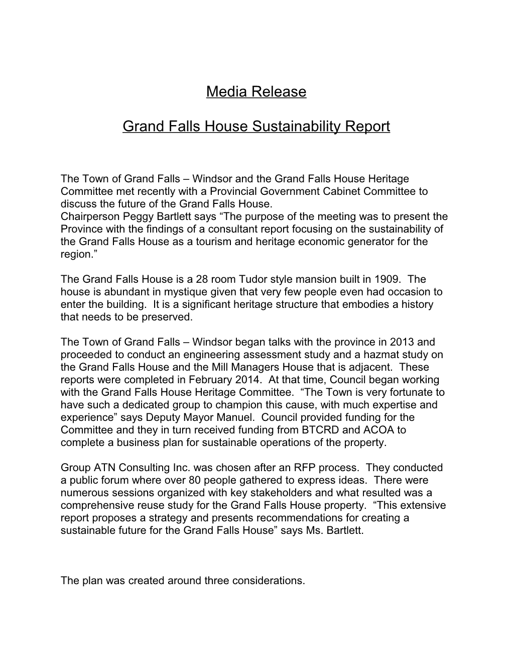 Grand Falls House Sustainability Report