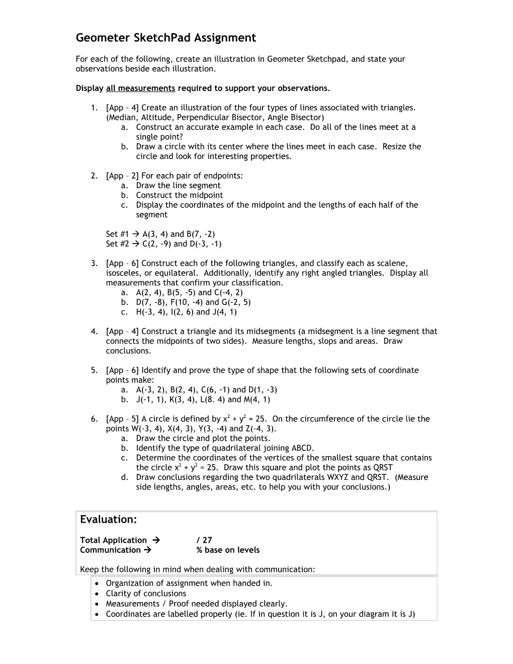 Geometer Sketchpad Assignment