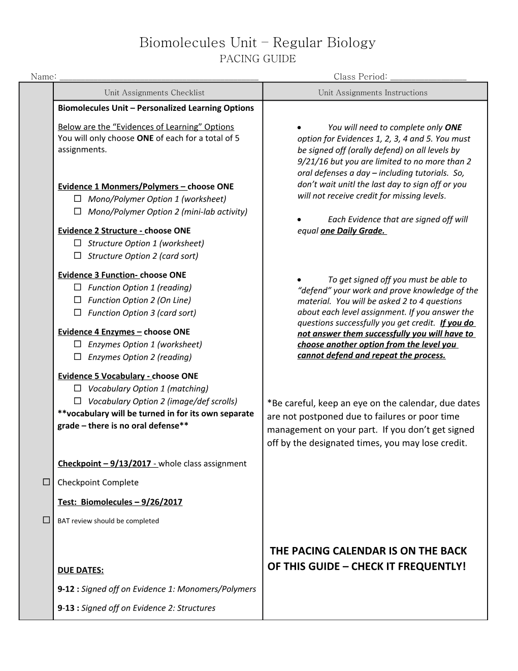 Biomolecules Unit Regular Biology