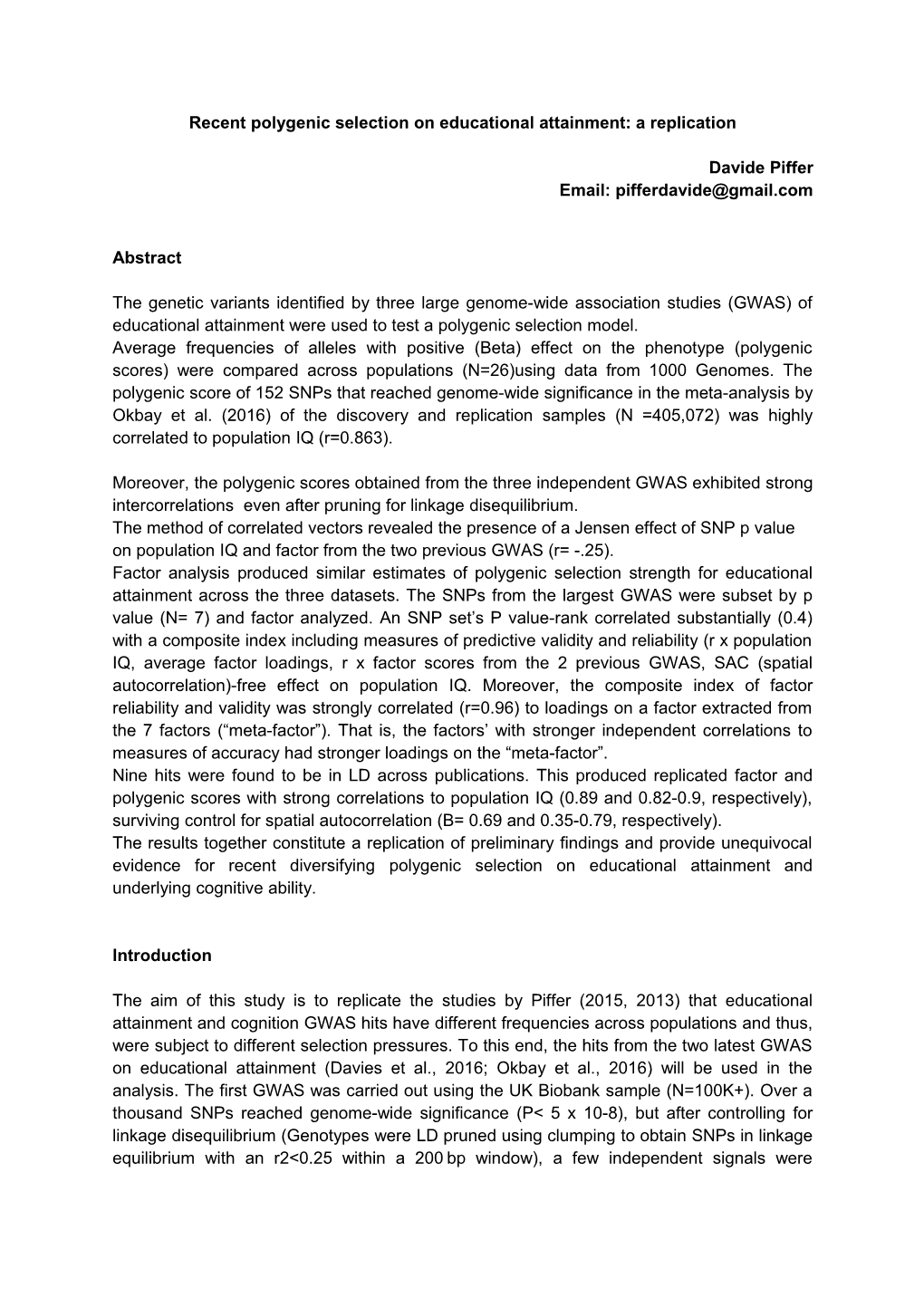 Recent Polygenic Selection on Educational Attainment: a Replication