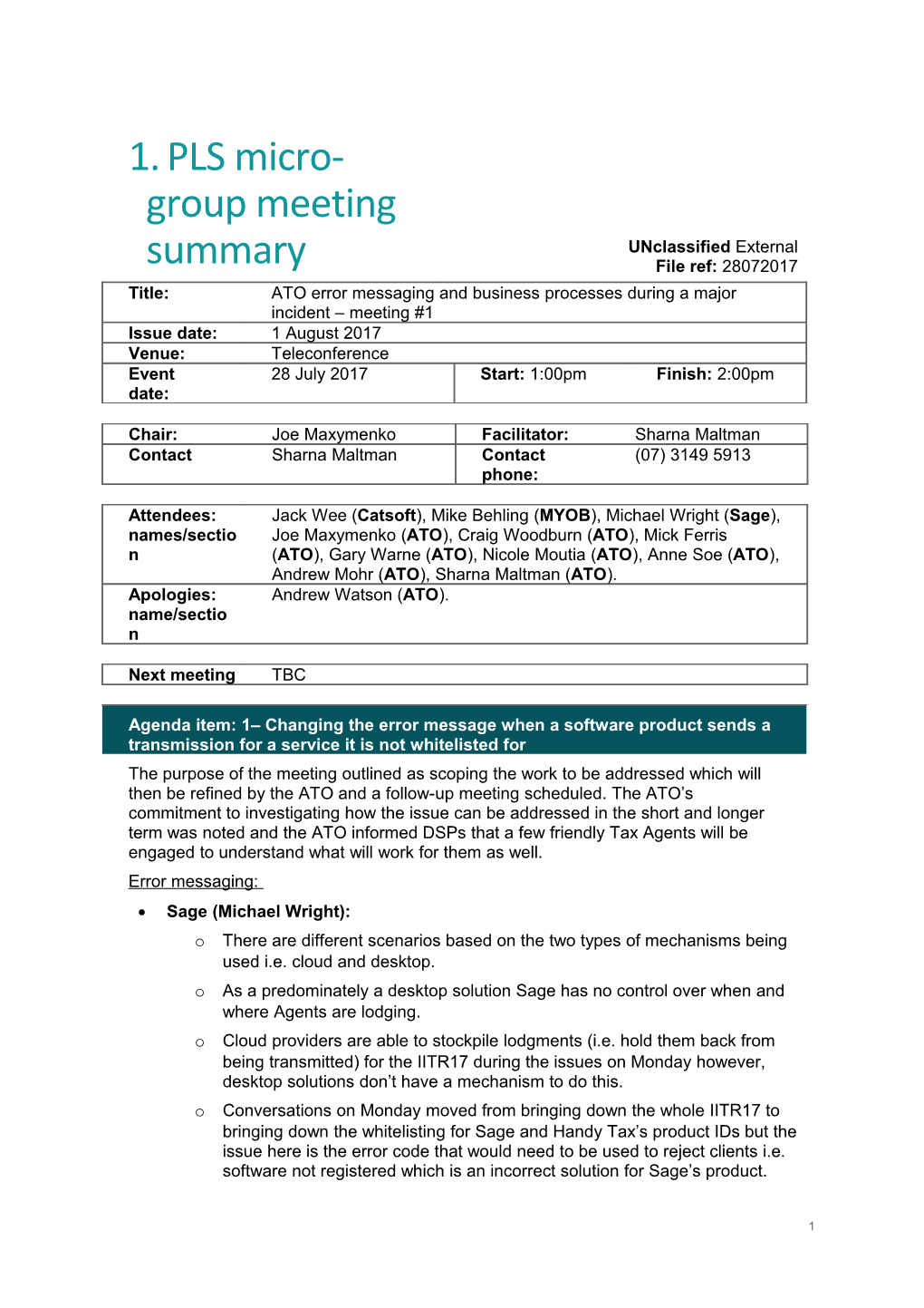 PLS Micro-Group Meeting Summary