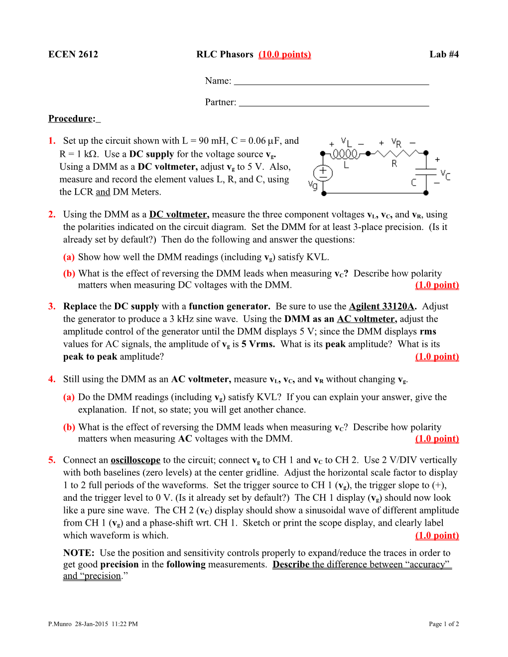 ECEN 2612RLC Phasors (10.0 Points)Lab #4