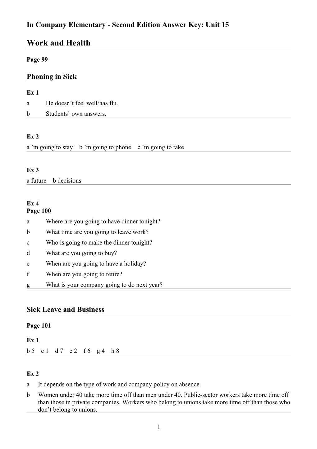 In Company Elementary Second Edition Answer Key: Unit 15