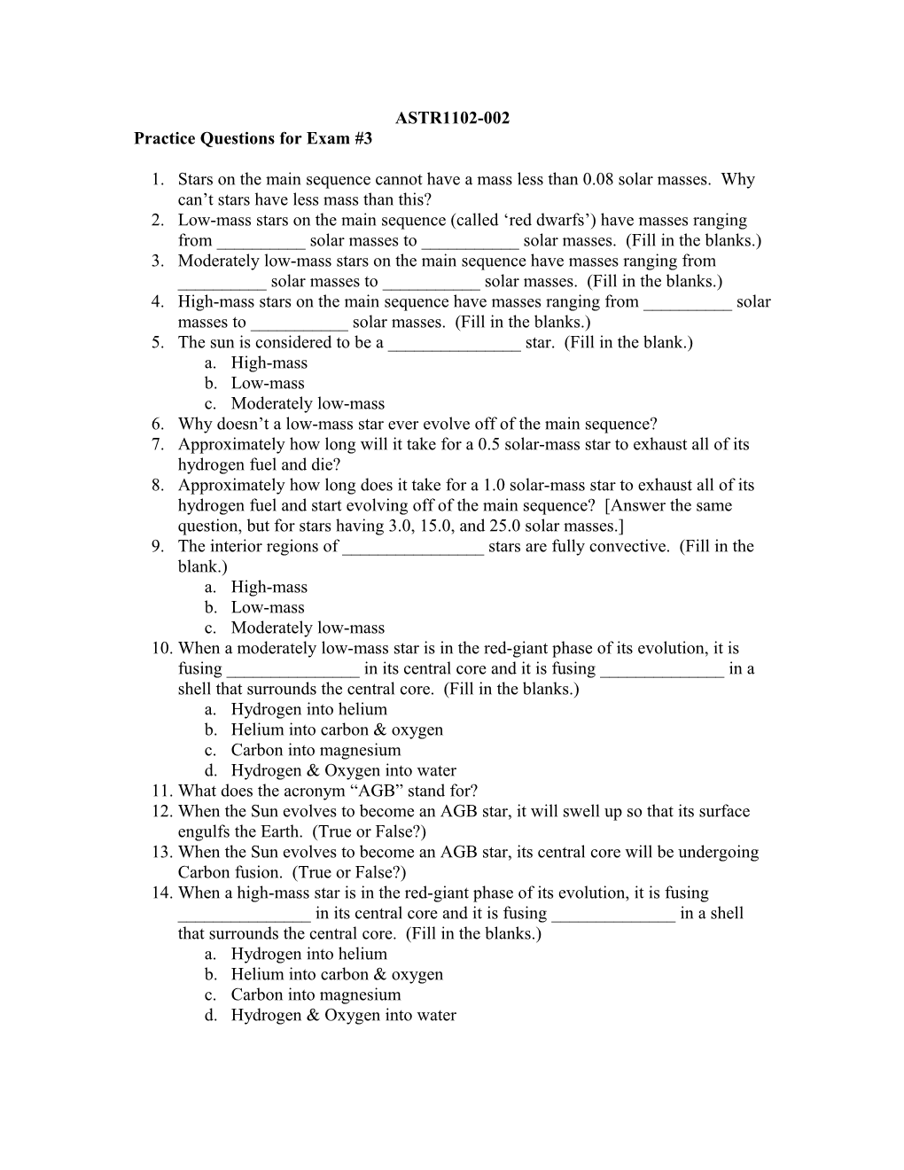 Practice Questions for Exam #3