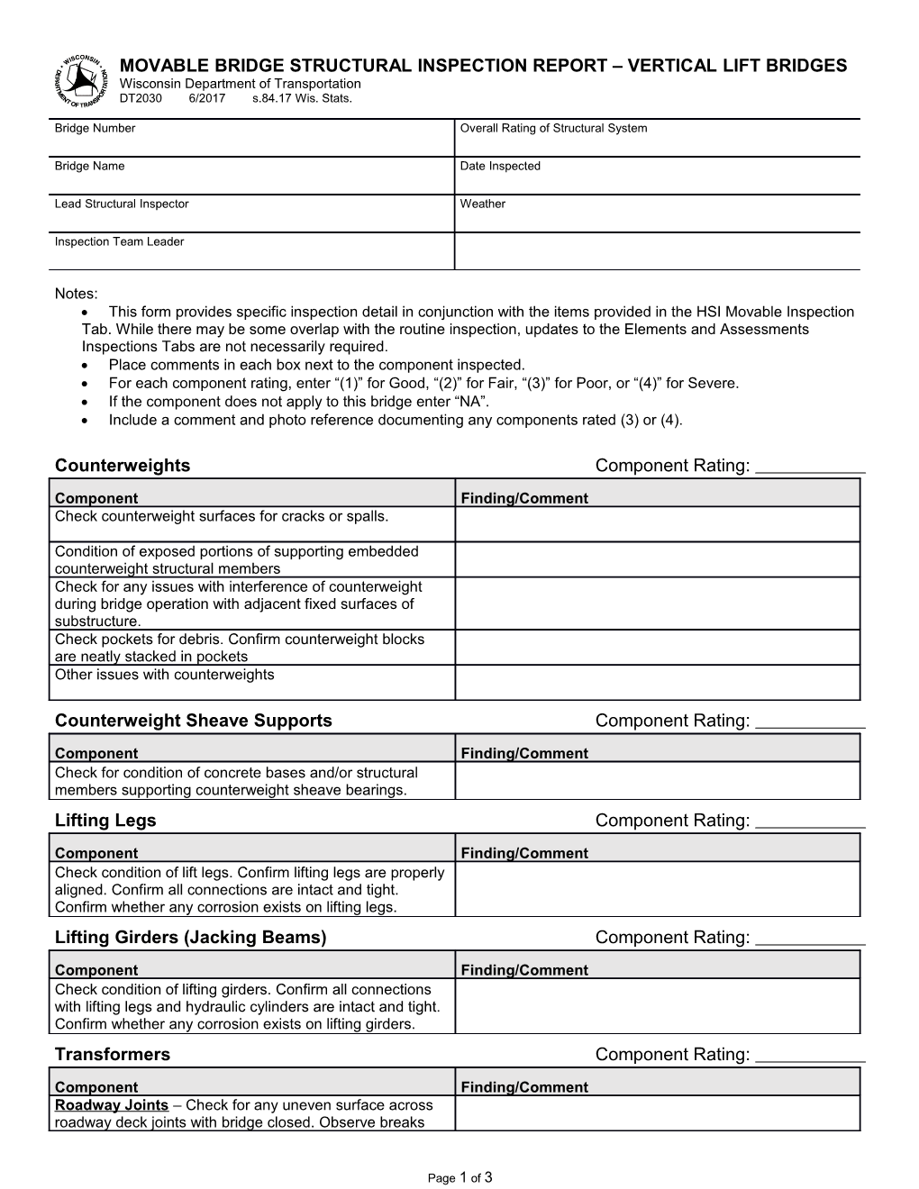 DT2030 Movable Bridge Structural Inspection Report - Vertical Lift Bridges