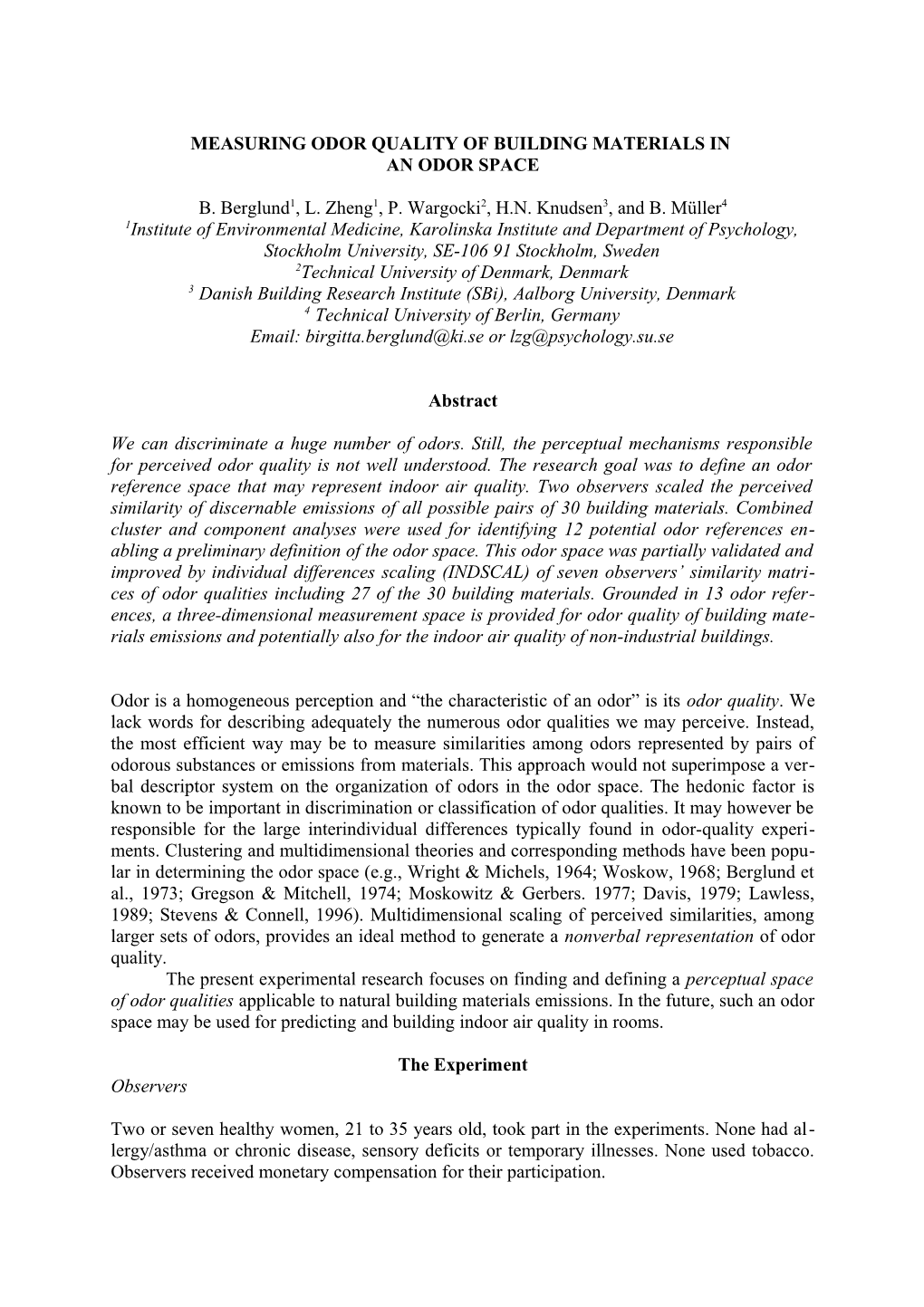 Measuring Odor Quality of Building Materials In