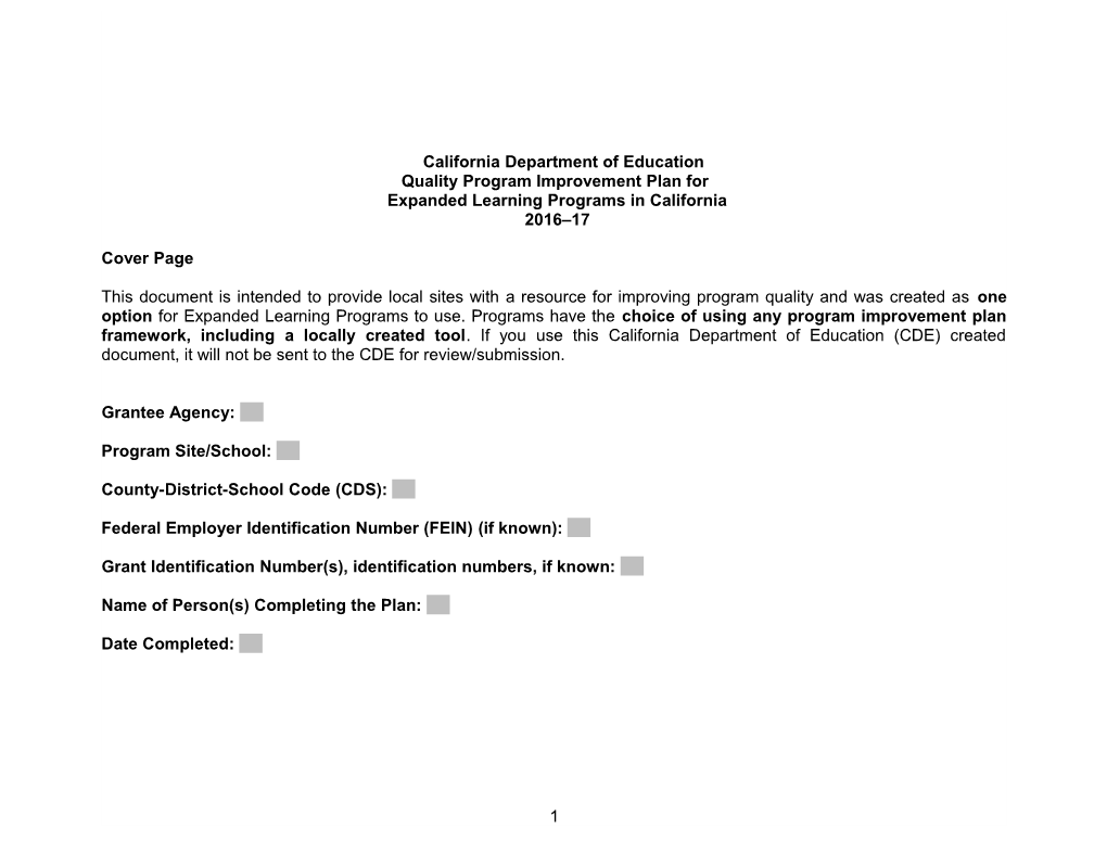 Quality Improvement Plan - Expanded Learning (CA Dept of Education)