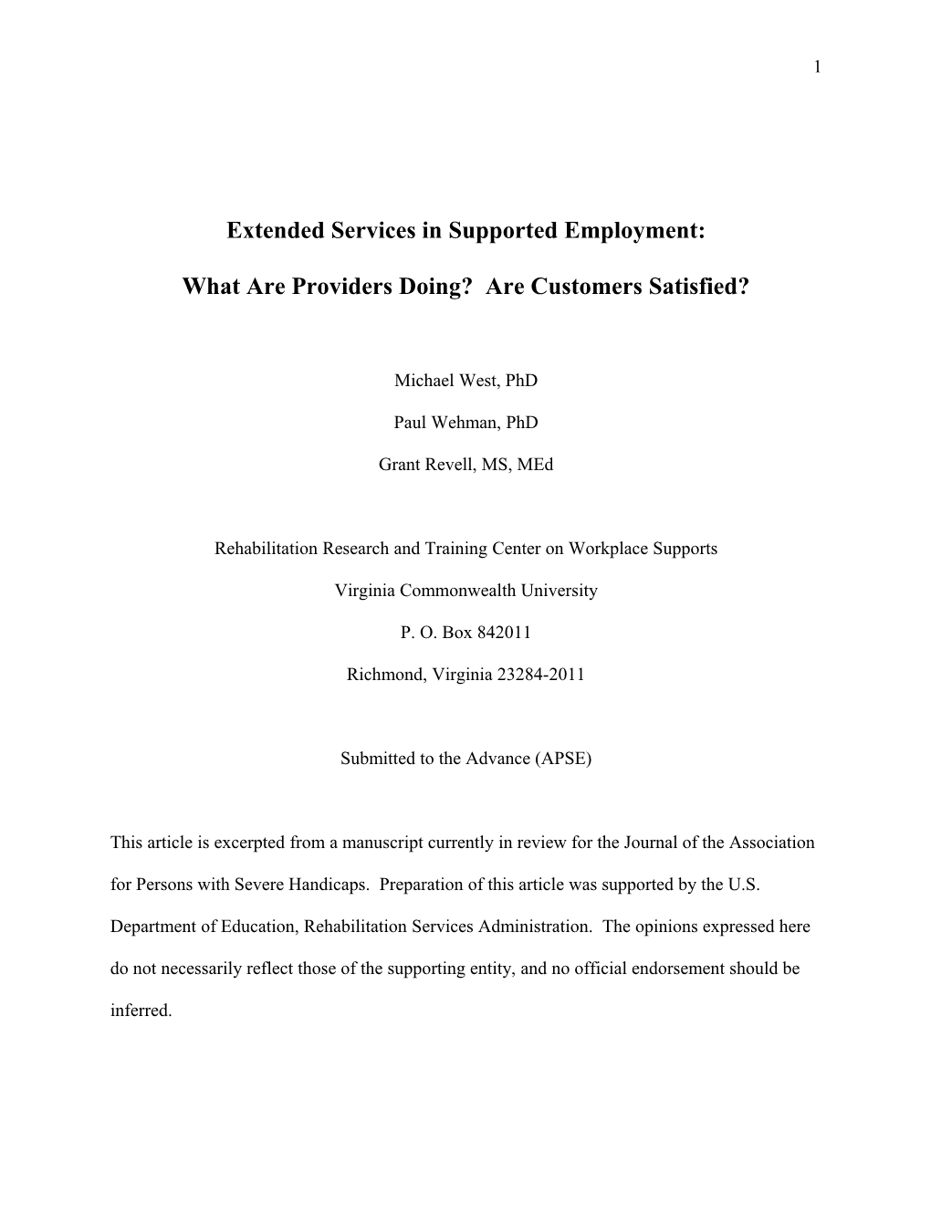 Extended Services in Supported Employment