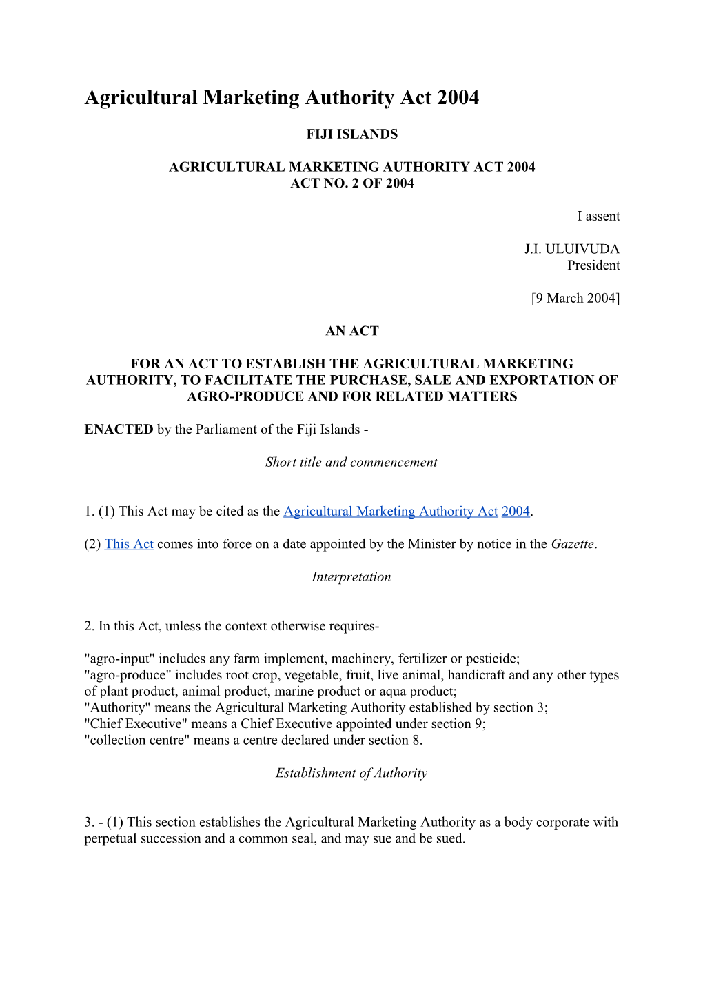 Agricultural Marketing Authority Act 2004