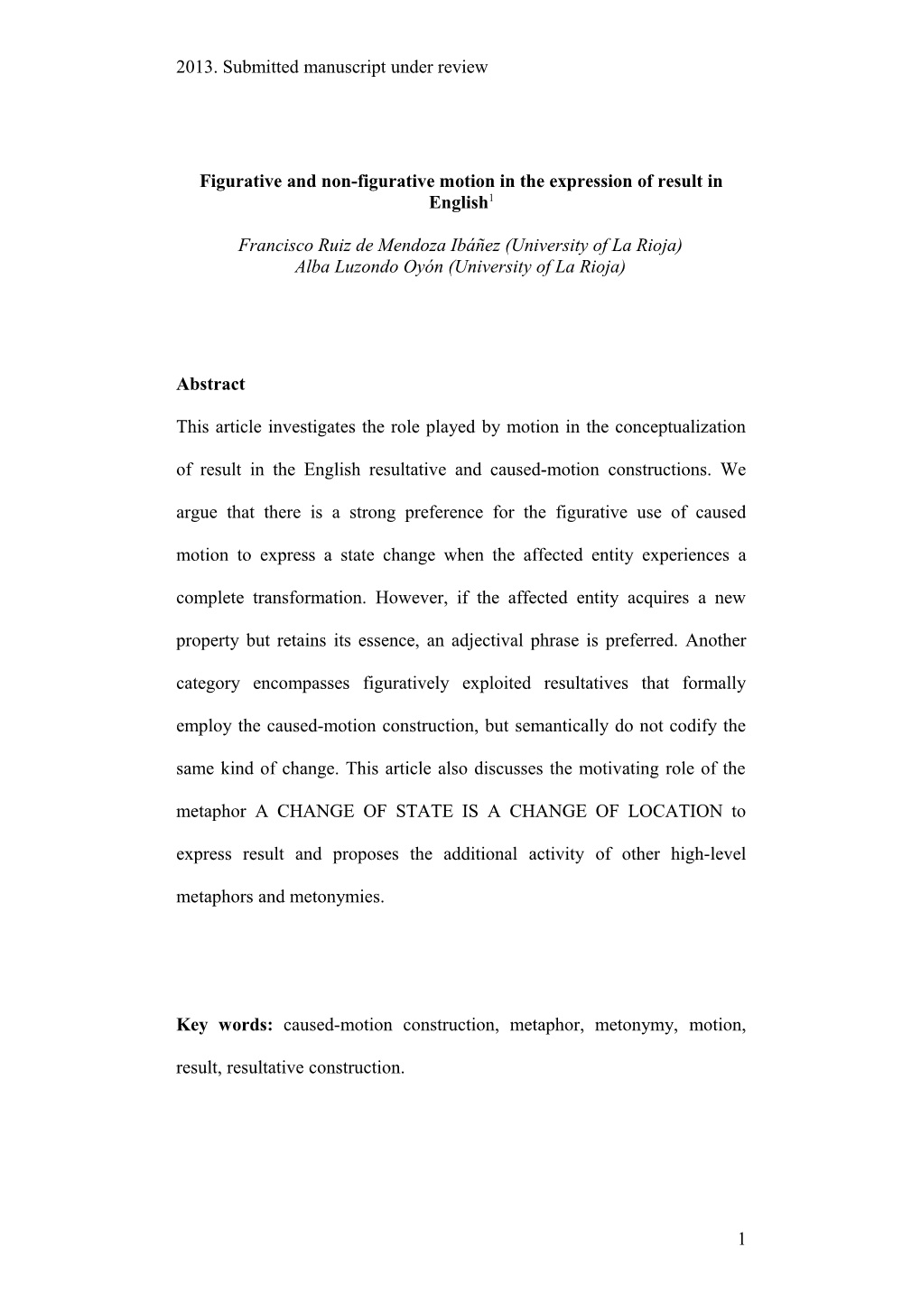 Figurative and Non-Figurative Motion in English Resultative Constructions