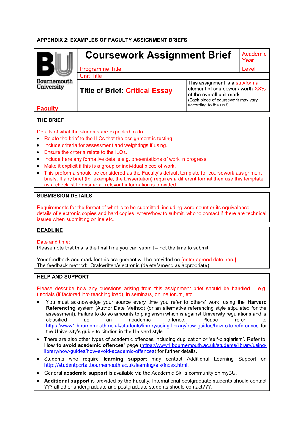 6C Appendix 2 Examples of Faculty Assignment Briefs