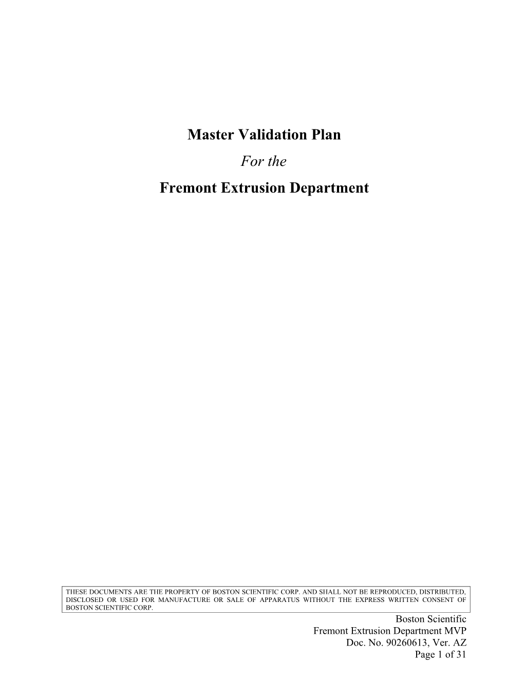 Master Validation Plan