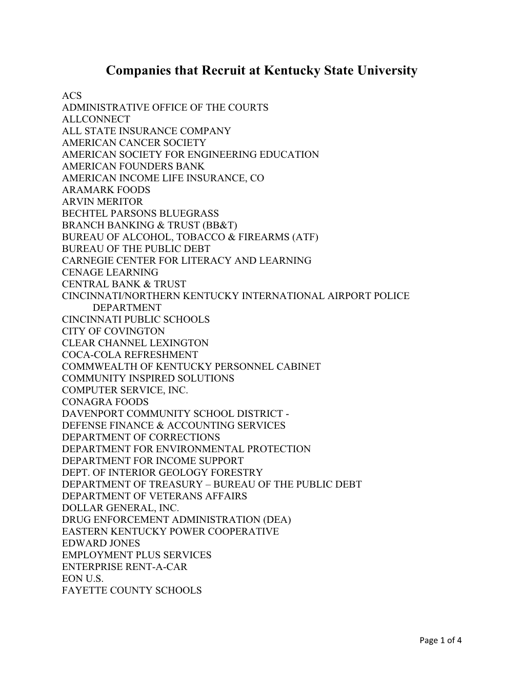 Companies That Recruit at Kentucky State University