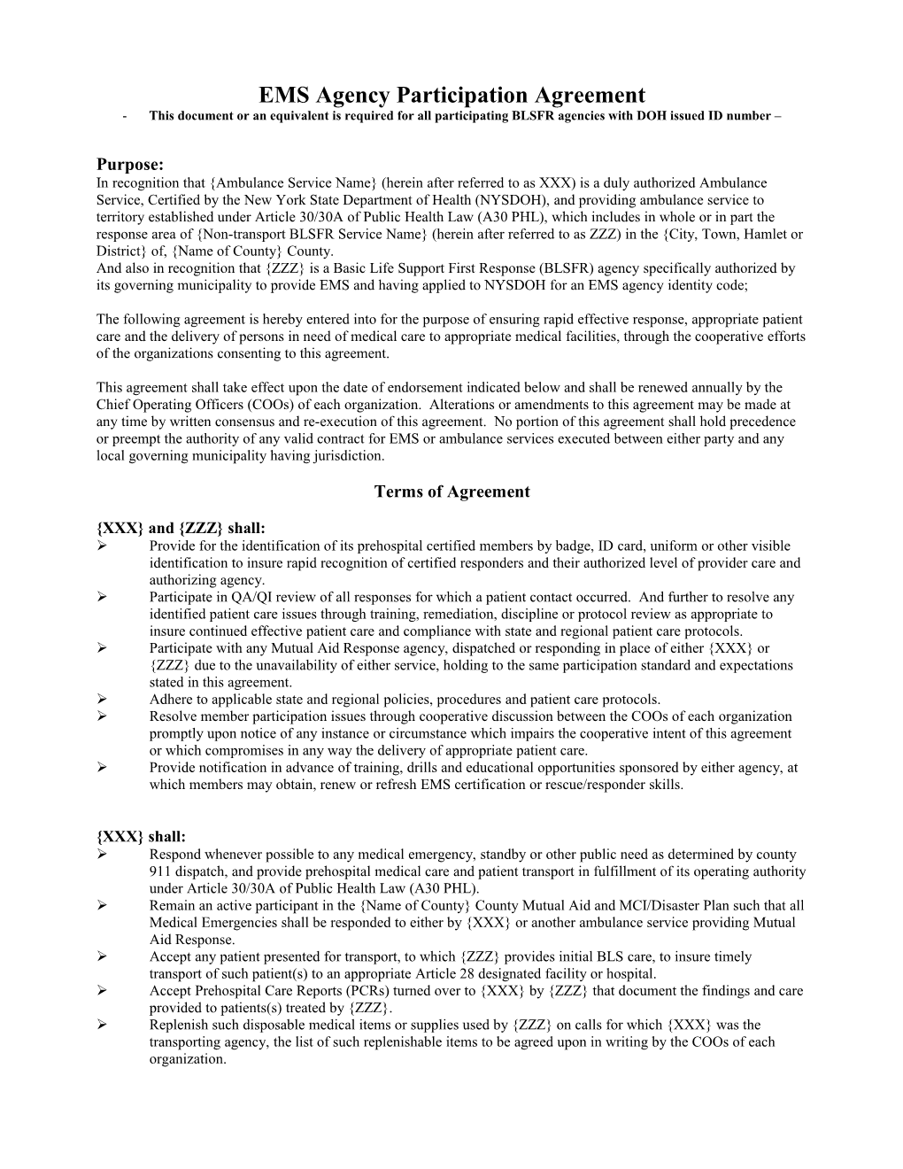 EMS Agency Participation Agreement