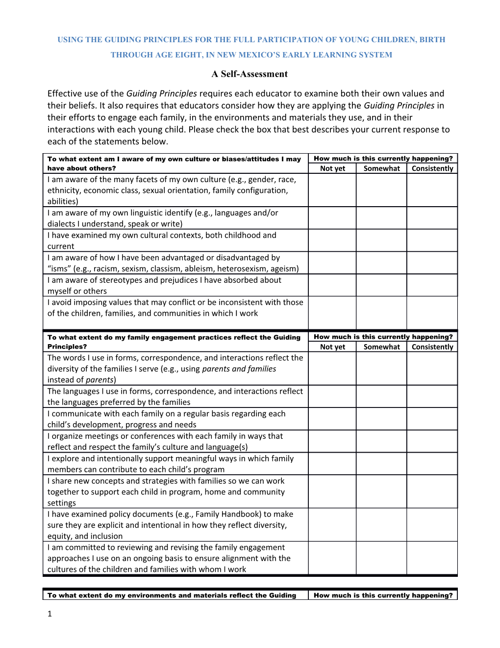 Using the Guiding Principles for the Full Participation of Young Children, Birth Through