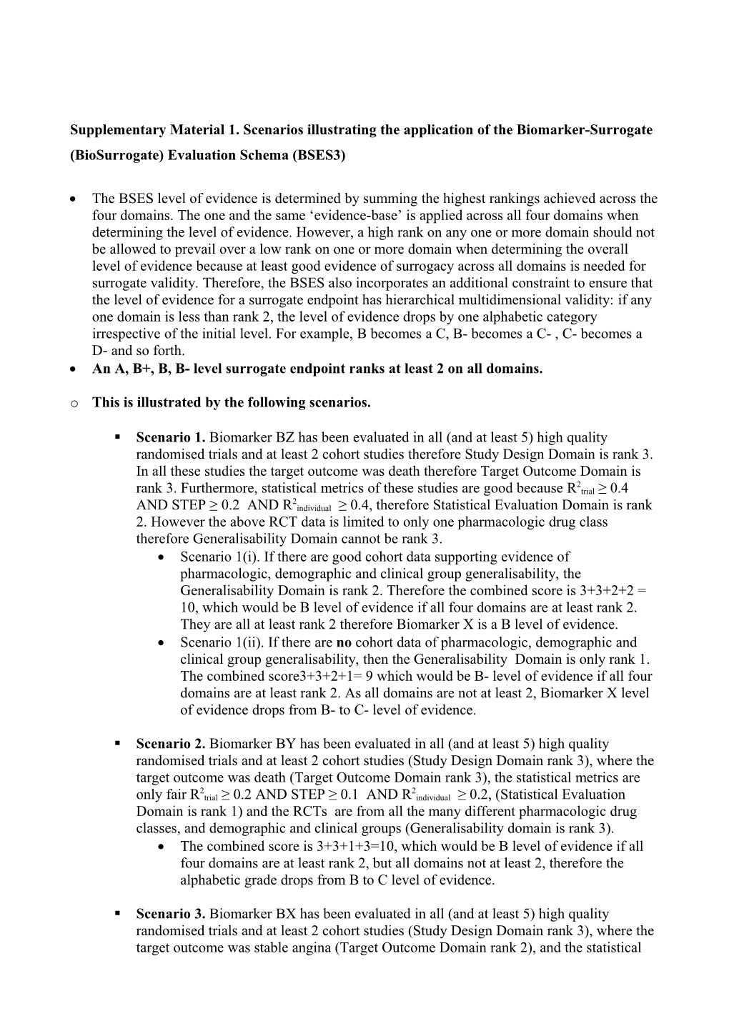 Supplementary Material 1. Scenarios Illustrating the Application of the Biomarker-Surrogate