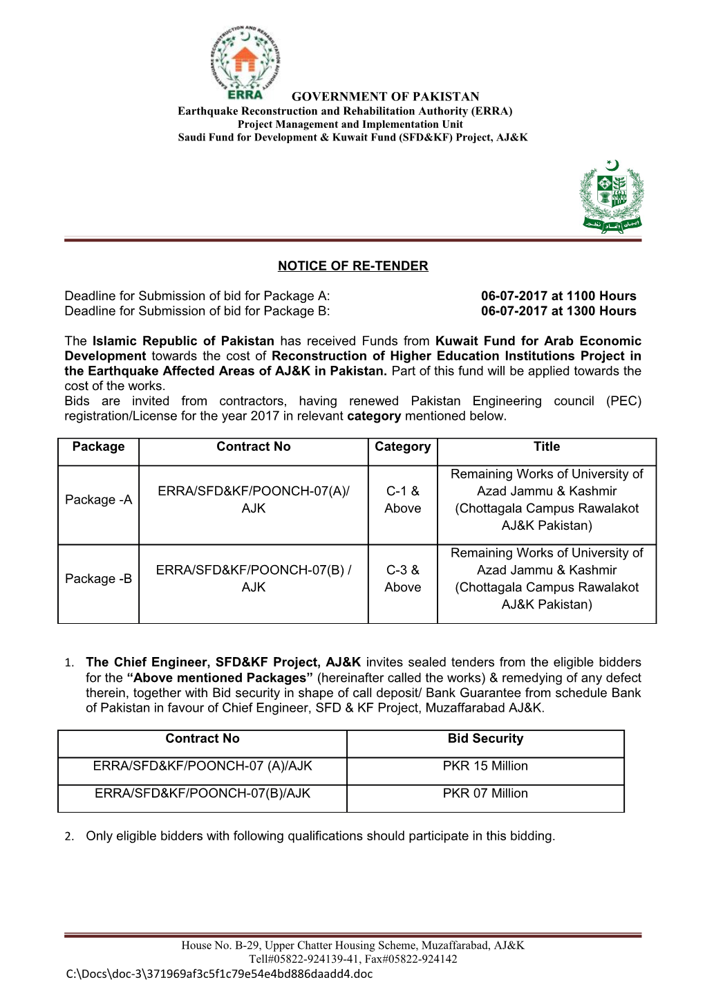 Notice Invitation Tenders