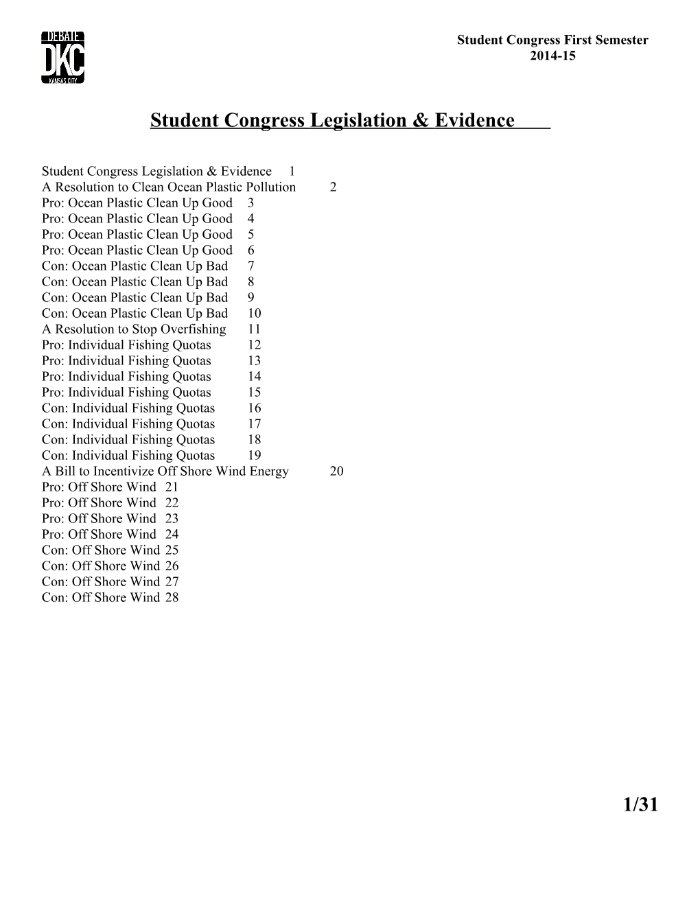 Student Congresslegislation Evidence