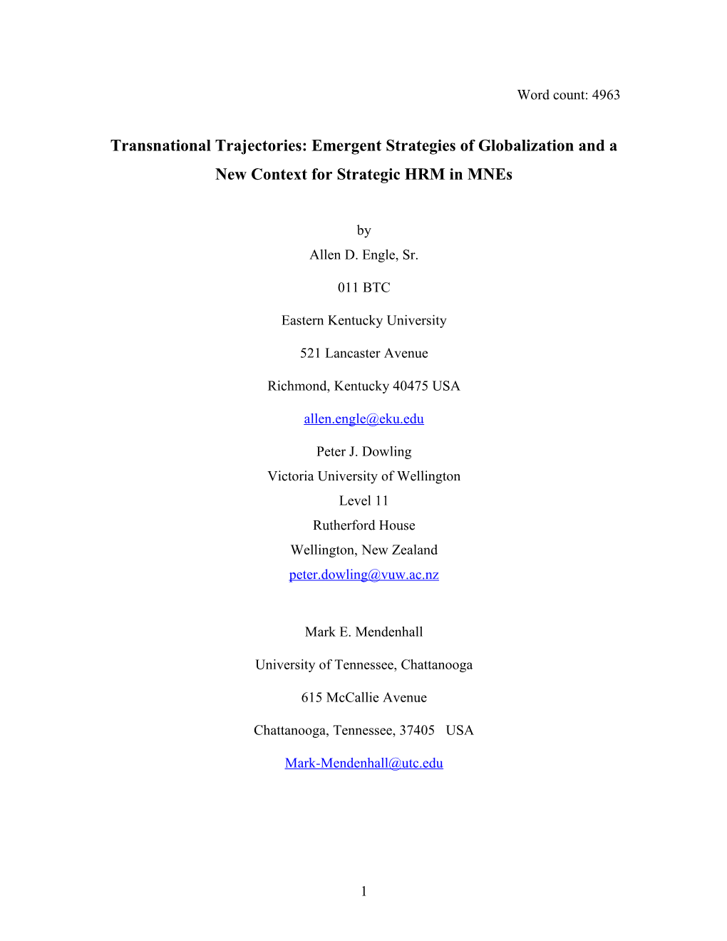 Transnational Trajectories: Emergent Strategies of Globalization and a New Context For