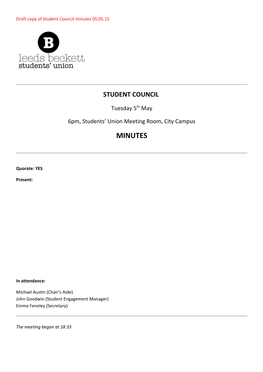 Draft Copy of Student Council Minutes 05.05.15