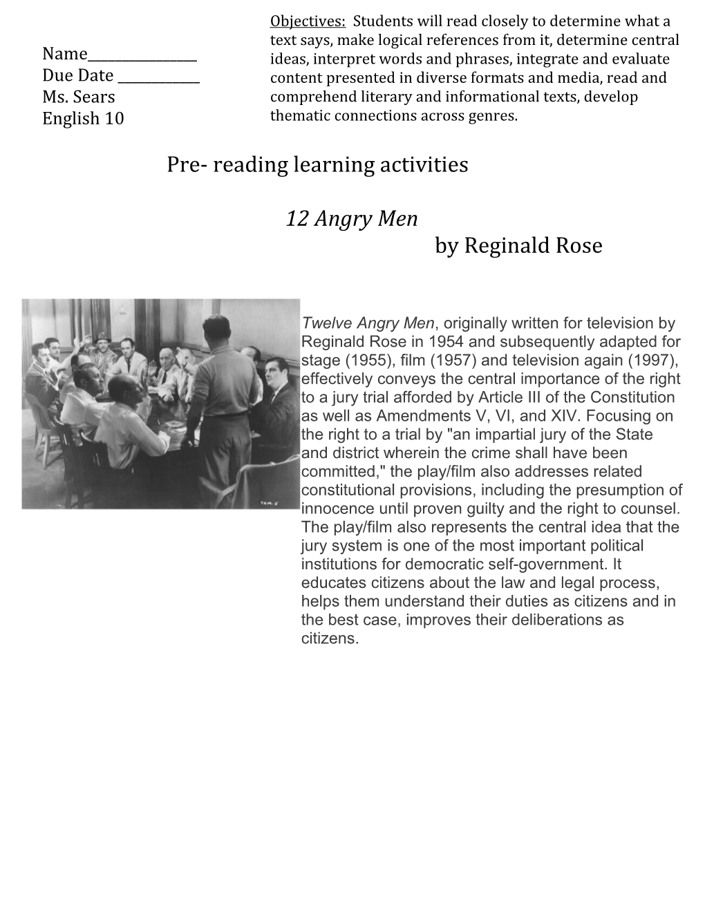 Pre- Reading Learning Activities