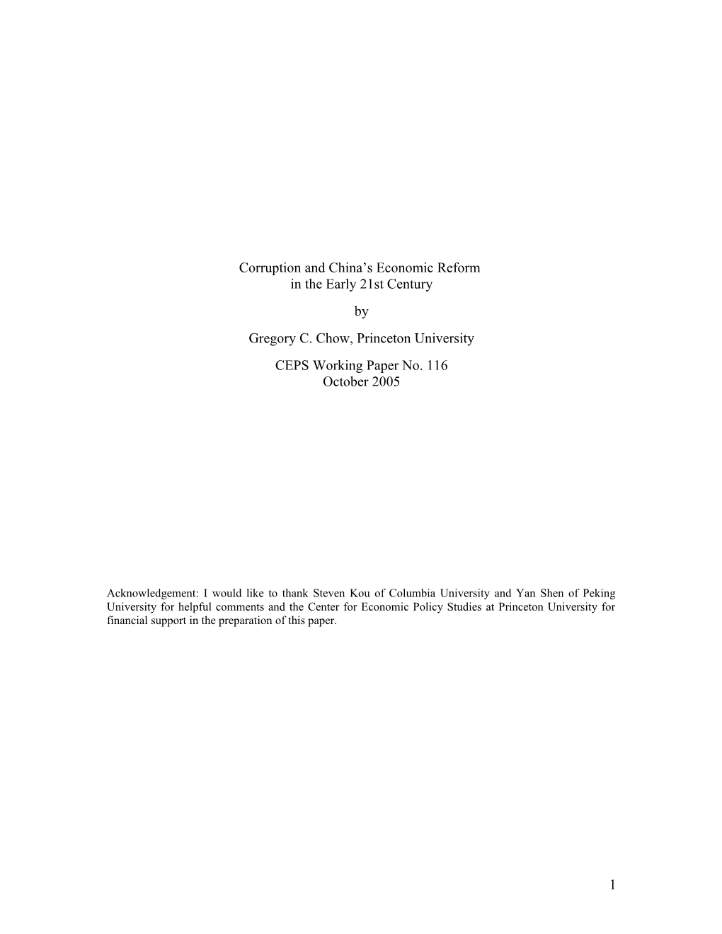 Klein Paper: Economic and Financial Reform in the 21Th Century
