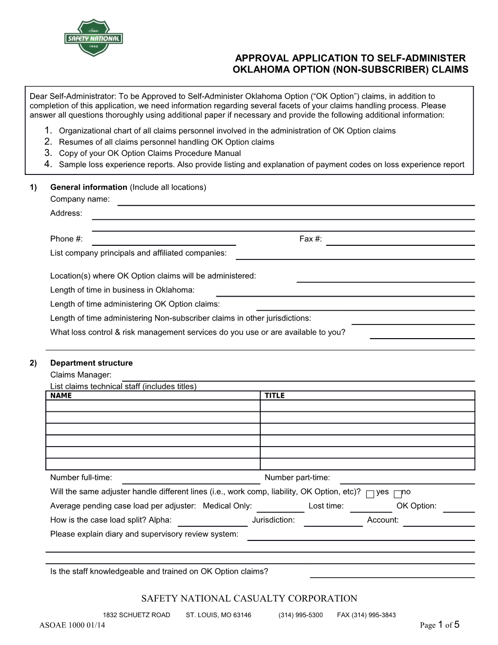 Organizational Chart of All Claims Personnel Involved in the Administration of OK Option Claims