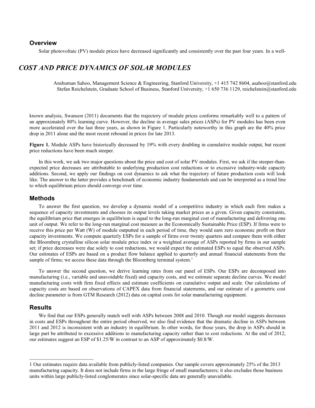 Cost and Price Dynamics of Solar Modules