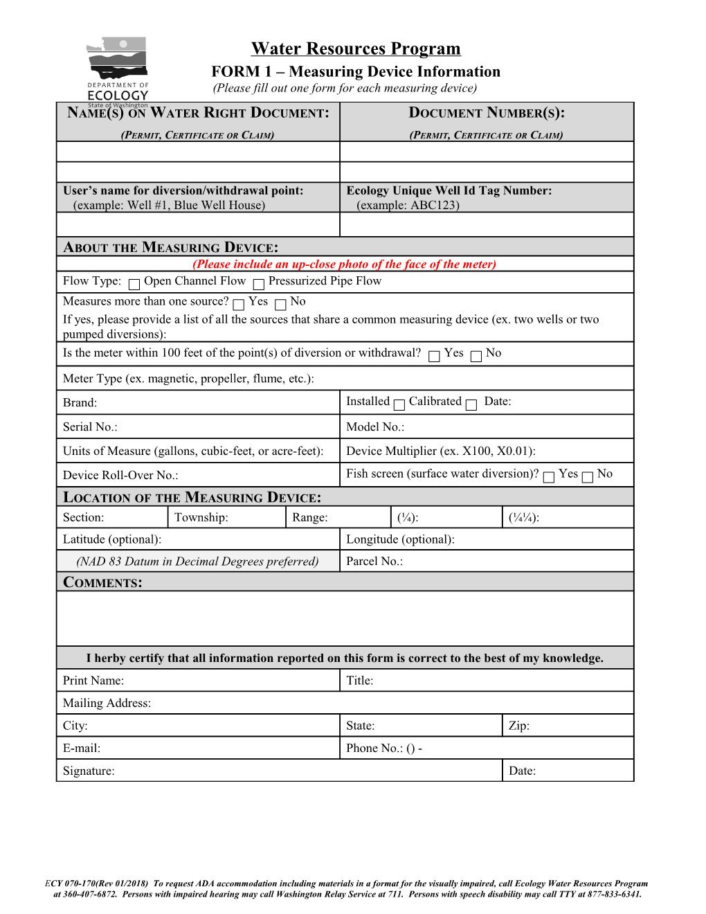 Form 1 - Measuring Device Information