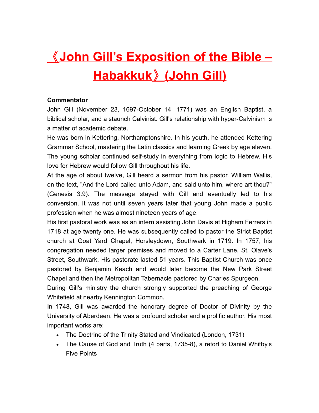 John Gill S Exposition of the Bible Habakkuk (John Gill)
