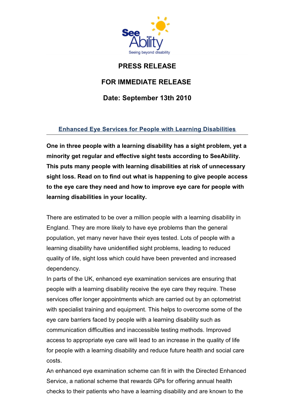 Enhanced Eye Services for People with Learning Disabilities