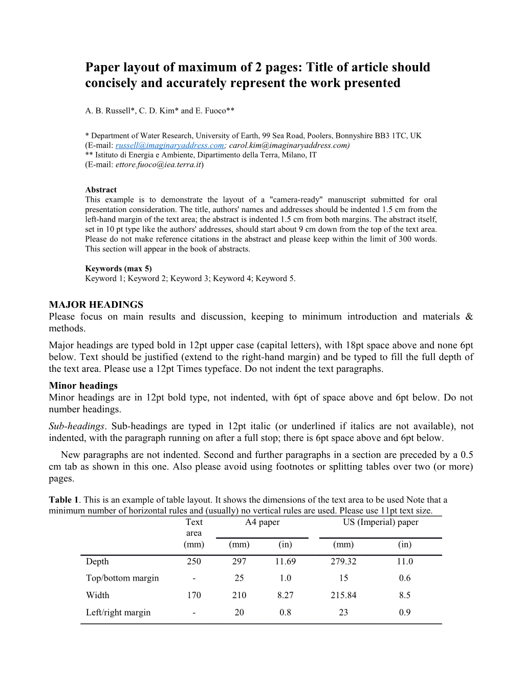 Initial Page Layout