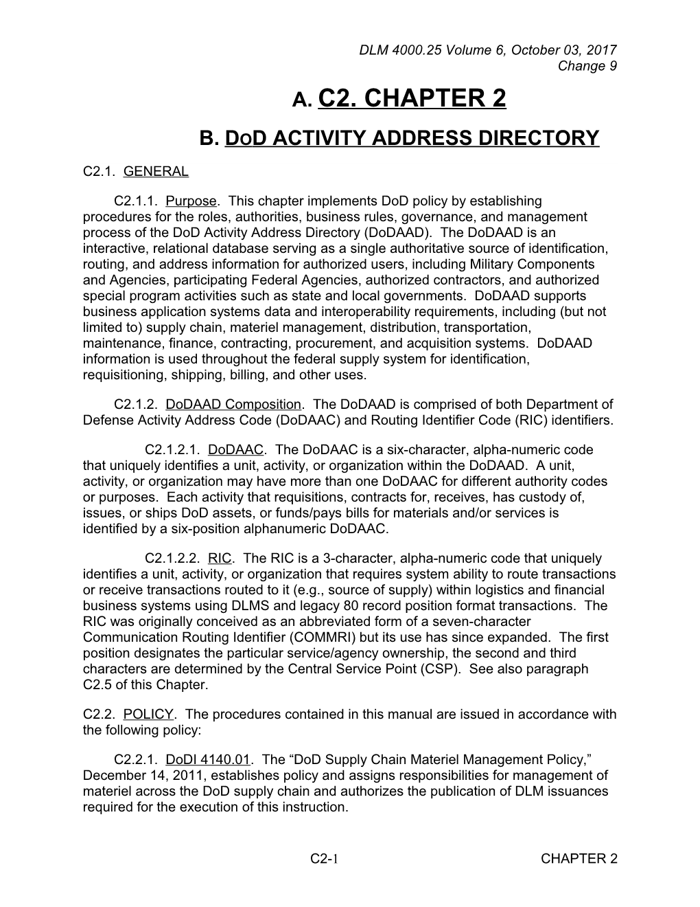 Chapter 2 - Dod Activity Address Code (Dodaad)