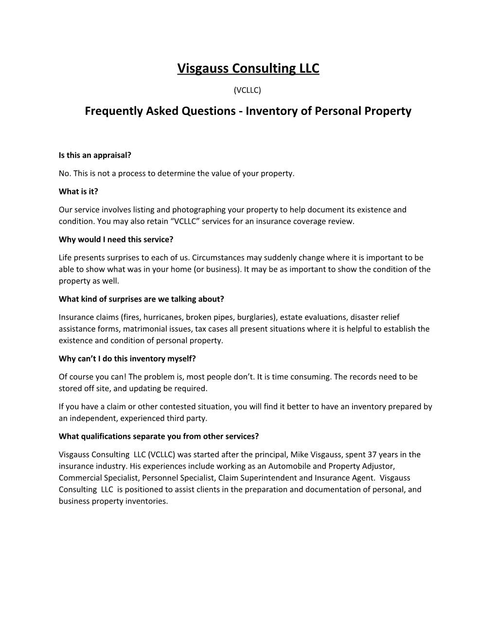 Frequently Asked Questions - Inventory of Personal Property