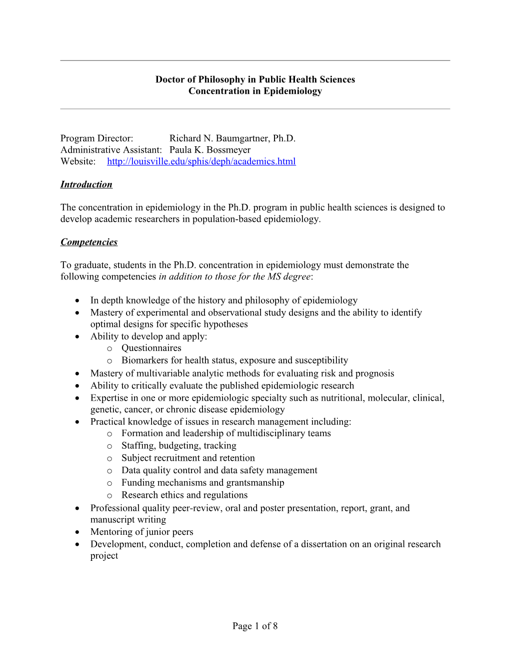 Doctor of Philosophy in Public Health Sciences with Concentration in Epidemiology V2008.05.14