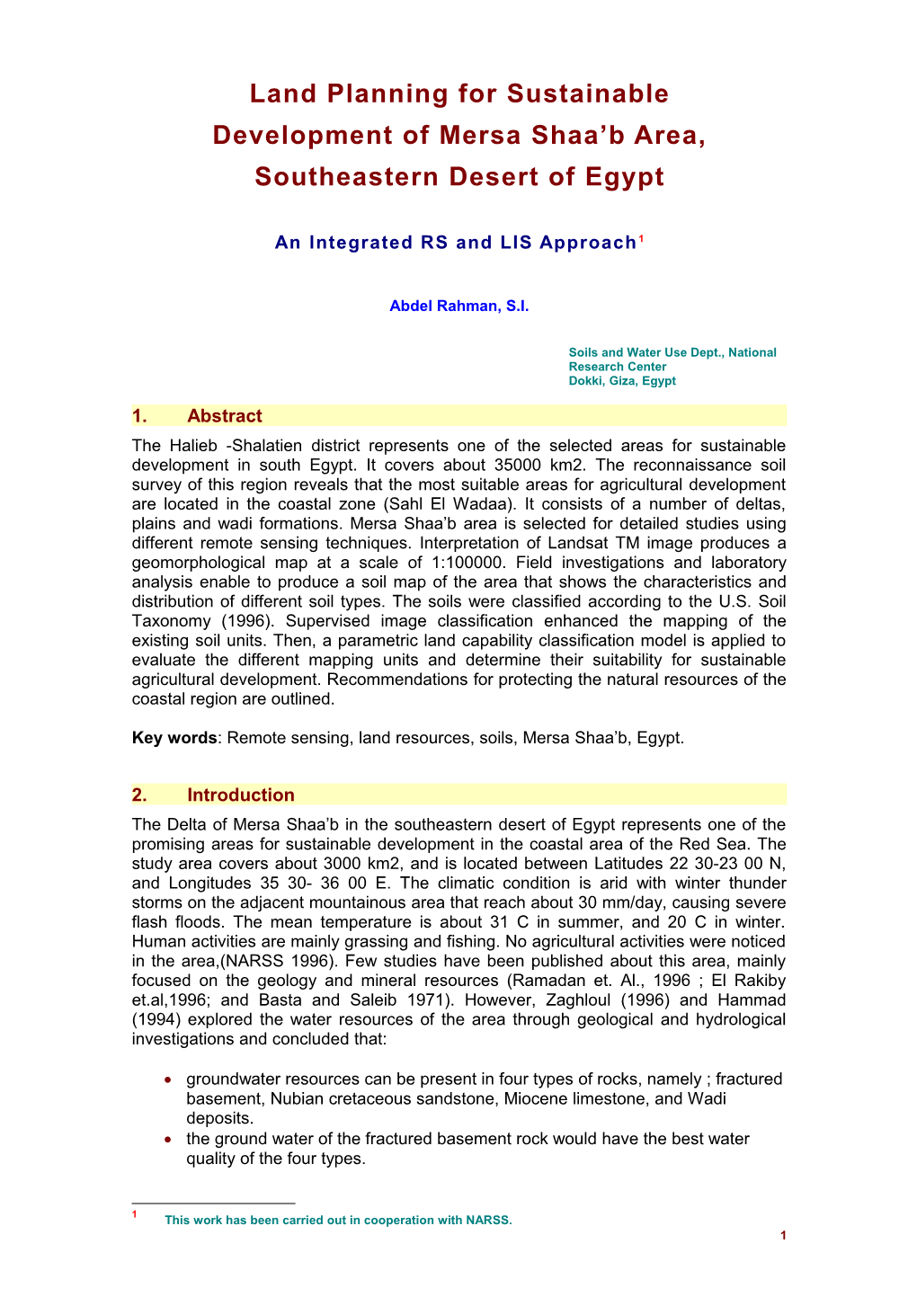 Assessment and Evaluation of Land Resources of Mersa Shaab Area, Southeastern Desert of Egypt