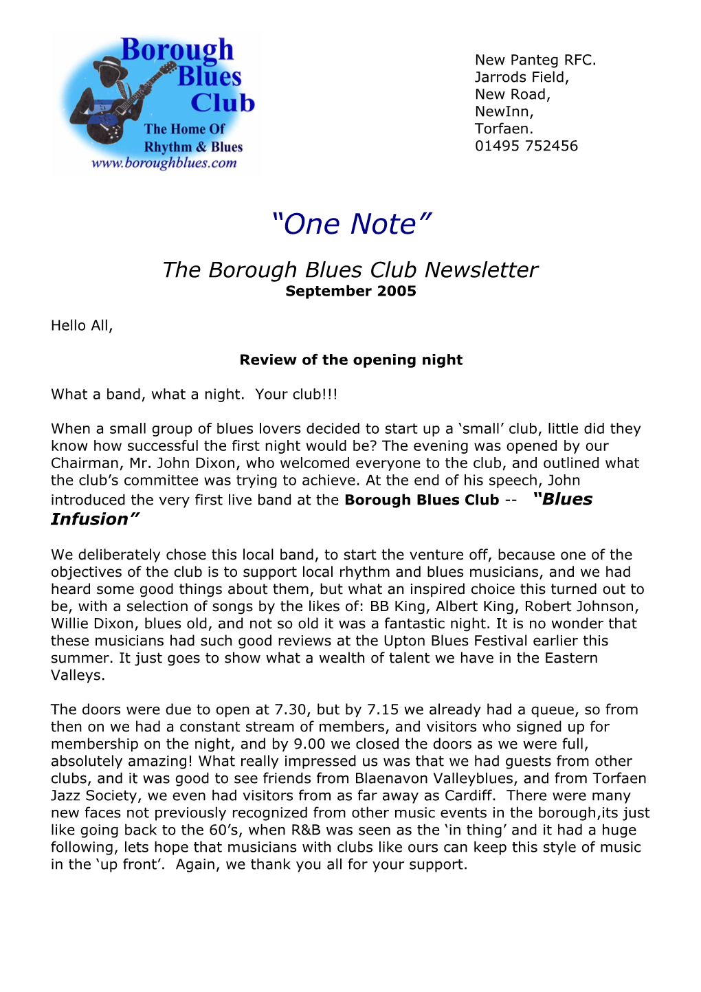 The Borough Blues Club Newsletter