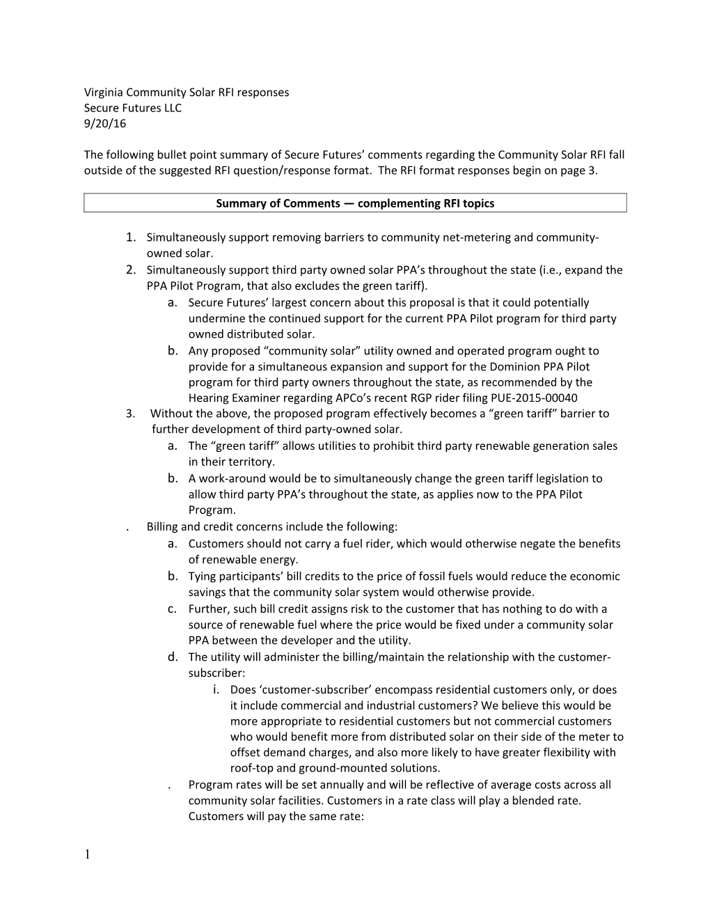 Virginia Community Solar RFI Responses