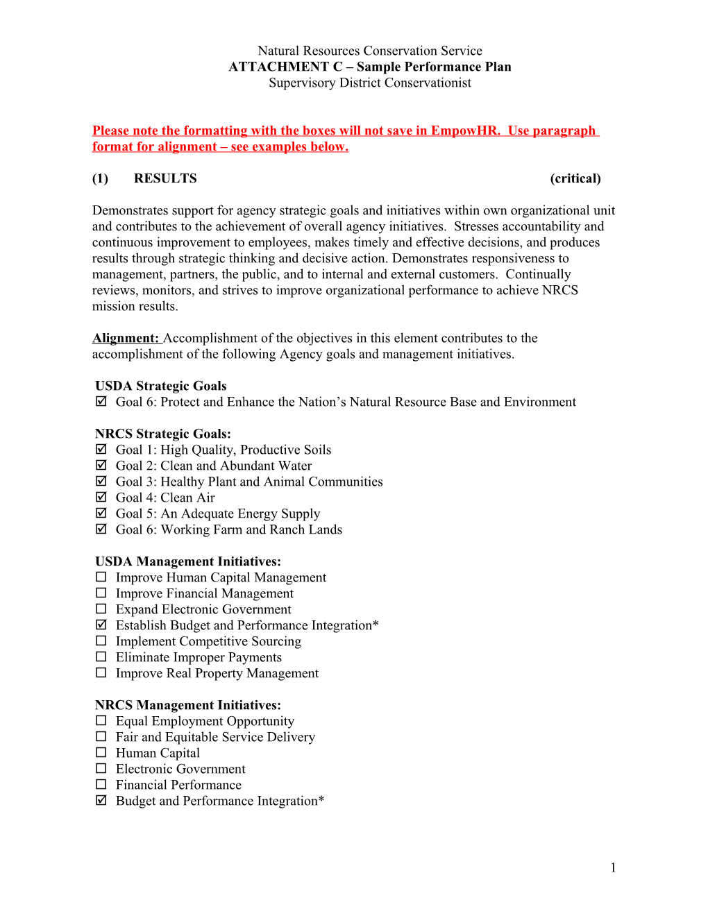 ATTACHMENT C Sample Performance Plan