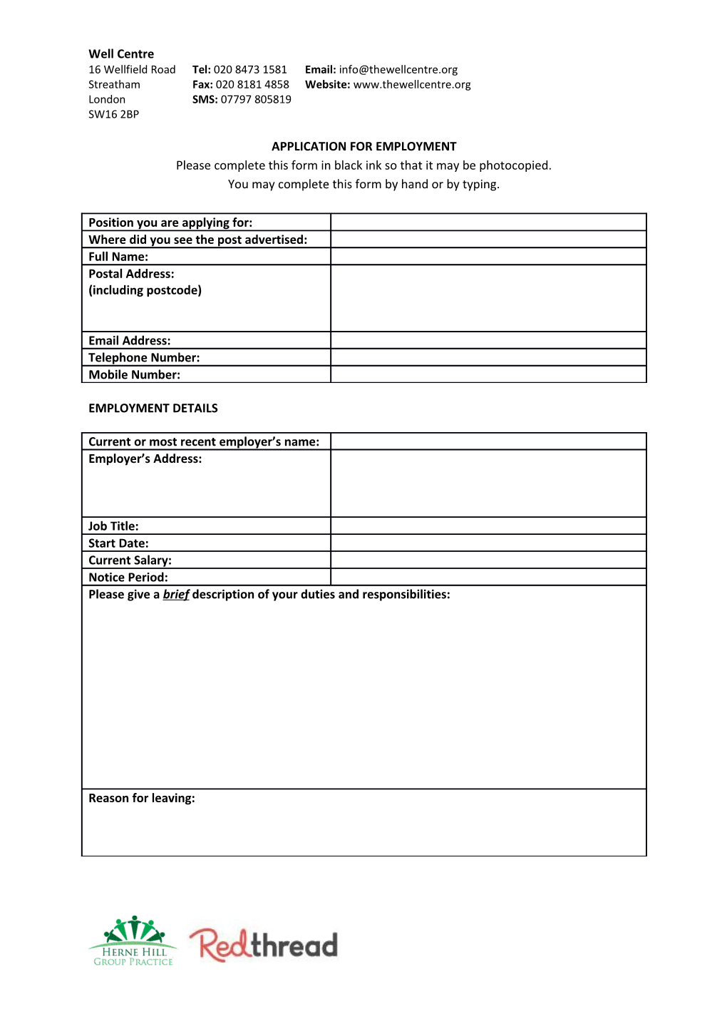 Please Complete This Form in Black Ink So That It May Be Photocopied