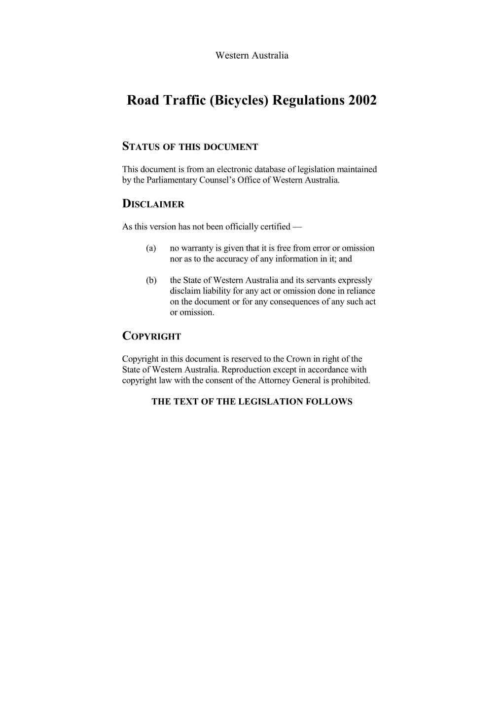 Road Traffic (Bicycles) Regulations 2002