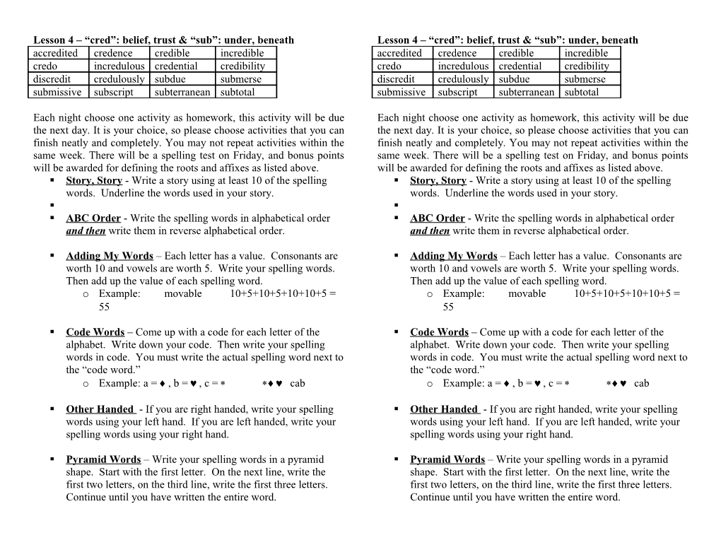 Lesson 4 Cred : Belief, Trust & Sub : Under, Beneath