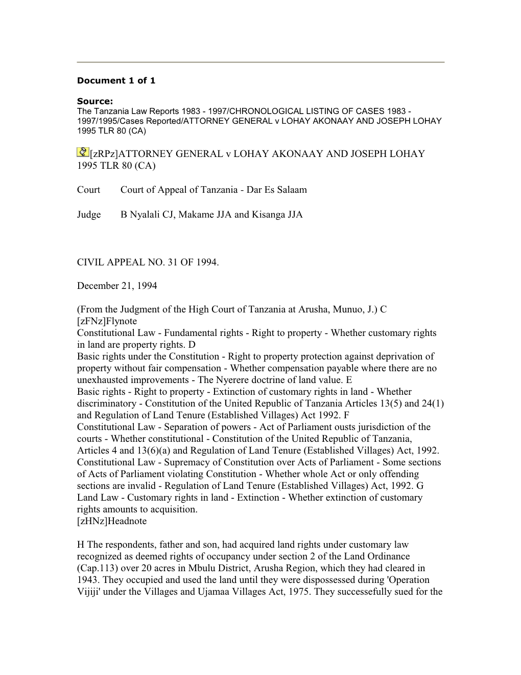 Zrpz ATTORNEY GENERAL V LOHAY AKONAAY and JOSEPH LOHAY 1995 TLR 80 (CA)