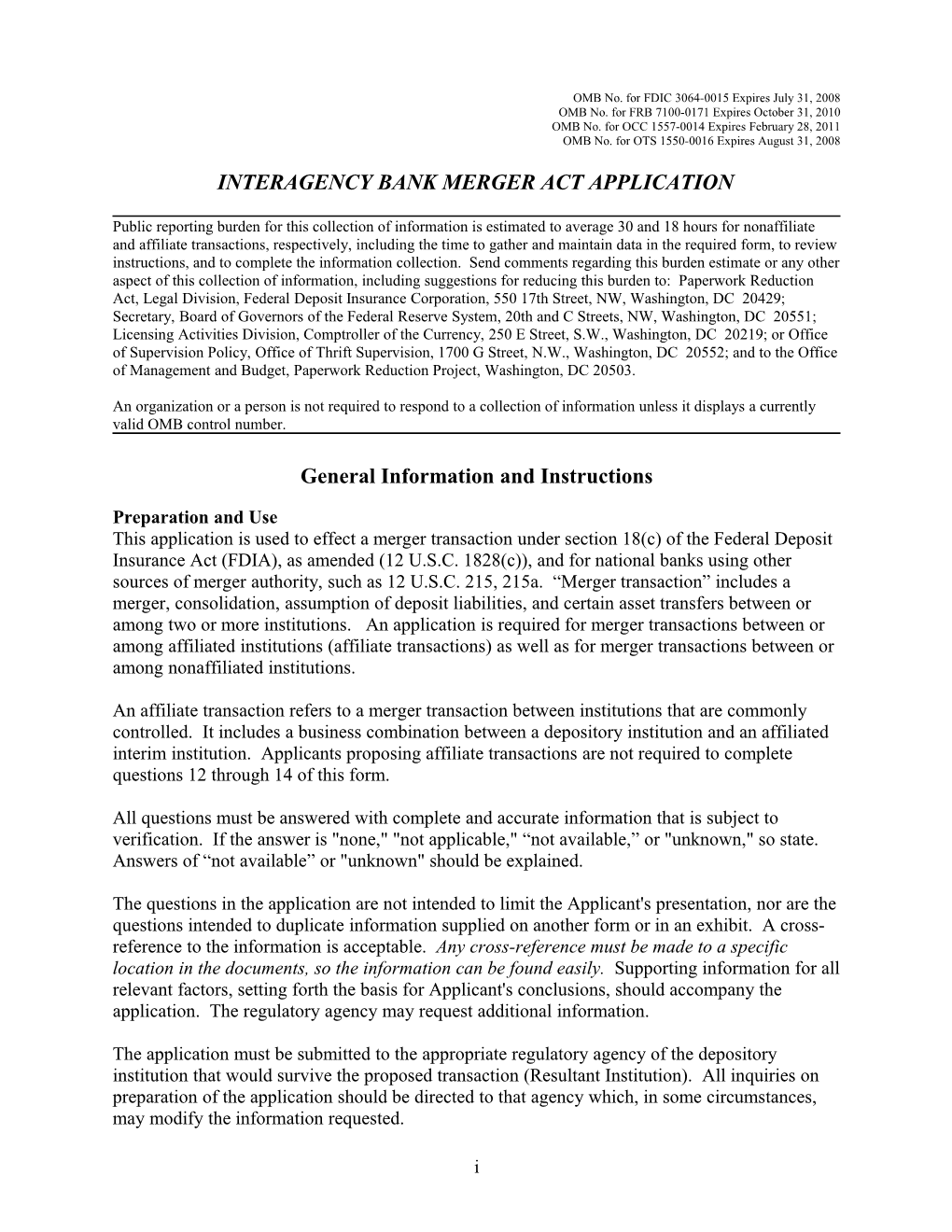 OMB No. for FDIC 3064-0015 Expires July 31, 2008