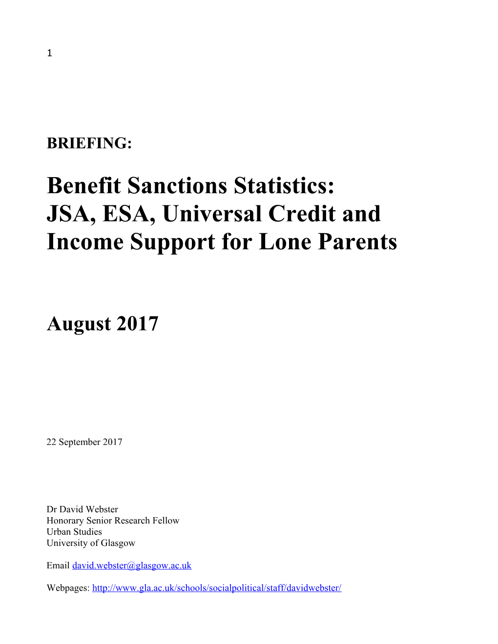 JSA, ESA,Universal Credit and Income Support for Lone Parents