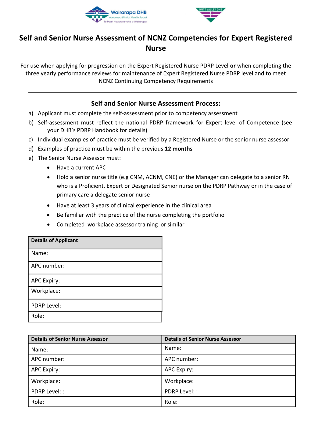 Self and Senior Nurse Assessment of NCNZ Competencies for Expert Registered Nurse